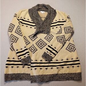 Charming Charlie Southwestern Shawl Collar Sweater Cardigan Beige Black Sz Med‎